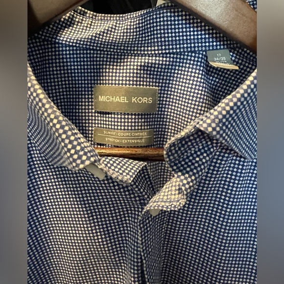 Men’s Micheal Kors Slimfit long sleeved dress shirt blue & white checker size XL - Picture 3 of 6